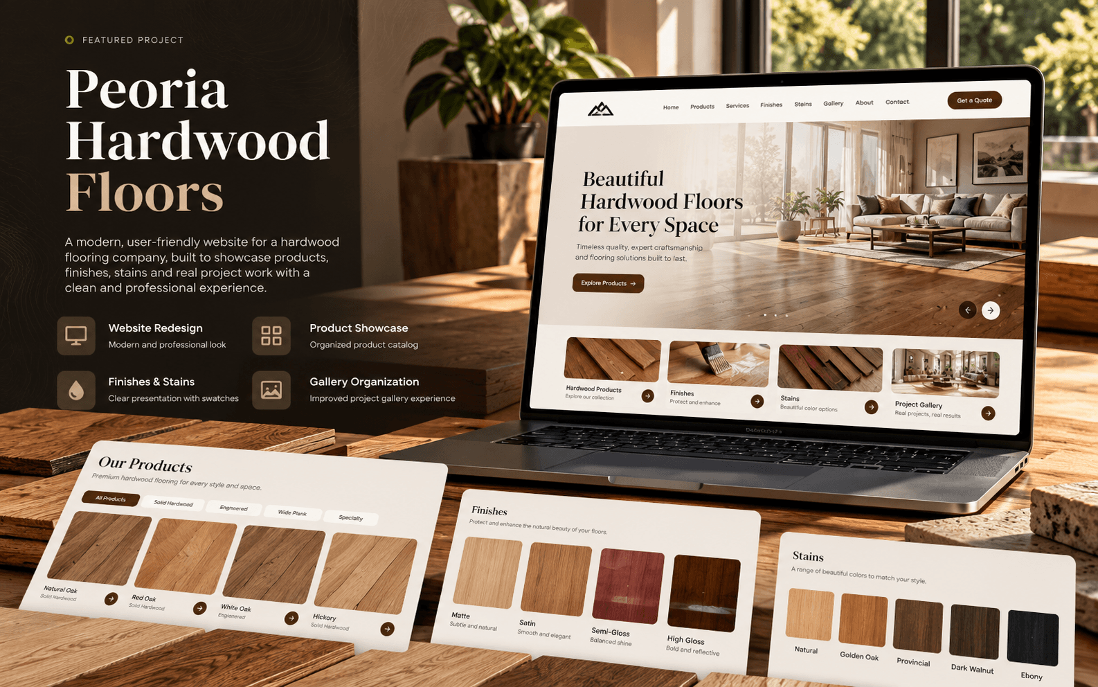 Peoria Hardwood Floors project visual showing a flooring website redesign and product presentation